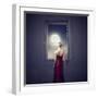 Beautiful Woman Observing the Moon from a Window-olly2-Framed Art Print