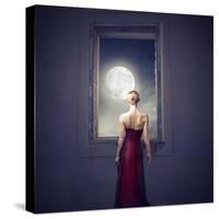 Beautiful Woman Observing the Moon from a Window-olly2-Stretched Canvas