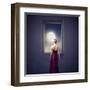 Beautiful Woman Observing the Moon from a Window-olly2-Framed Art Print