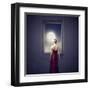 Beautiful Woman Observing the Moon from a Window-olly2-Framed Art Print