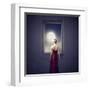 Beautiful Woman Observing the Moon from a Window-olly2-Framed Art Print