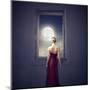 Beautiful Woman Observing the Moon from a Window-olly2-Mounted Art Print