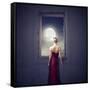 Beautiful Woman Observing the Moon from a Window-olly2-Framed Stretched Canvas