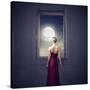 Beautiful Woman Observing the Moon from a Window-olly2-Stretched Canvas