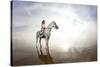 Beautiful Woman on a Horse. Horseback Rider, Woman Riding Horse on Beach-Miramiska-Stretched Canvas