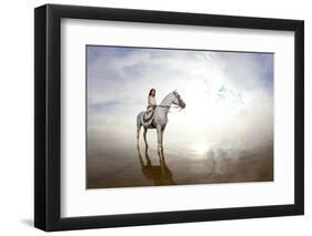 Beautiful Woman on a Horse. Horseback Rider, Woman Riding Horse on Beach-Miramiska-Framed Photographic Print