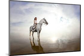 Beautiful Woman on a Horse. Horseback Rider, Woman Riding Horse on Beach-Miramiska-Mounted Photographic Print