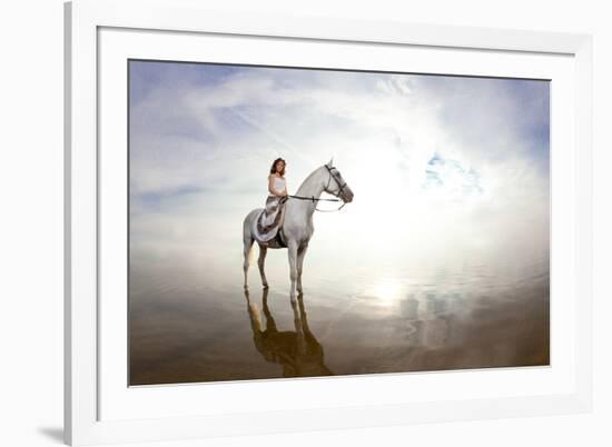 Beautiful Woman on a Horse. Horseback Rider, Woman Riding Horse on Beach-Miramiska-Framed Photographic Print