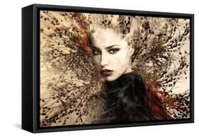 Beautiful Woman Portrait Double Exposure with Tree-coka-Framed Stretched Canvas