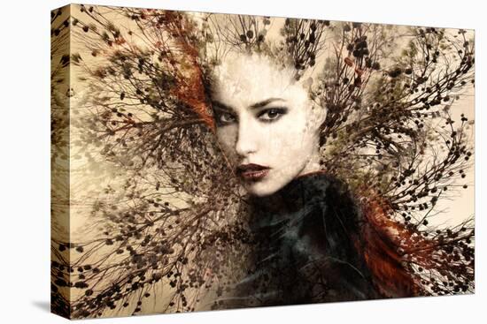 Beautiful Woman Portrait Double Exposure with Tree-coka-Stretched Canvas