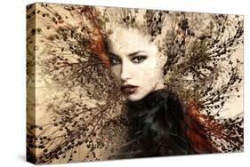 Beautiful Woman Portrait Double Exposure with Tree-coka-Stretched Canvas