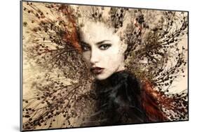 Beautiful Woman Portrait Double Exposure with Tree-coka-Mounted Photographic Print