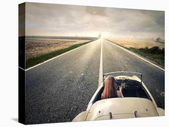 Beautiful Woman Traveling on a Vintage Car-olly2-Stretched Canvas