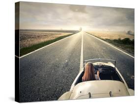 Beautiful Woman Traveling on a Vintage Car-olly2-Stretched Canvas