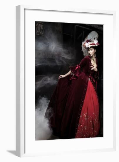 Beautiful Woman Wearing Red Dress over A Train-Studio10Artur-Framed Photographic Print