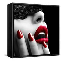 Beautiful Woman with Black Lace Mask over Her Eyes-Subbotina Anna-Framed Stretched Canvas