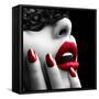 Beautiful Woman with Black Lace Mask over Her Eyes-Subbotina Anna-Framed Stretched Canvas