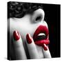 Beautiful Woman with Black Lace Mask over Her Eyes-Subbotina Anna-Stretched Canvas