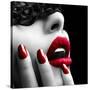 Beautiful Woman with Black Lace Mask over Her Eyes-Subbotina Anna-Stretched Canvas