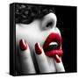 Beautiful Woman with Black Lace Mask over Her Eyes-Subbotina Anna-Framed Stretched Canvas