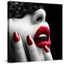 Beautiful Woman with Black Lace Mask over Her Eyes-Subbotina Anna-Stretched Canvas