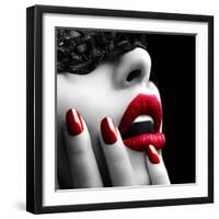 Beautiful Woman with Black Lace Mask over Her Eyes-Subbotina Anna-Framed Photographic Print