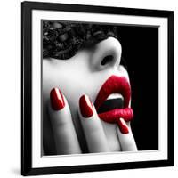 Beautiful Woman with Black Lace Mask over Her Eyes-Subbotina Anna-Framed Photographic Print