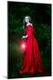 Beautiful Woman with Red Cloak and Lantern in the Woods-mirceab-Mounted Photographic Print