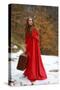 Beautiful Woman with Red Cloak and Suitcase-geanina bechea-Stretched Canvas
