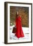 Beautiful Woman with Red Cloak and Suitcase-geanina bechea-Framed Photographic Print