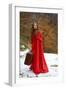 Beautiful Woman with Red Cloak and Suitcase-geanina bechea-Framed Photographic Print