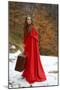 Beautiful Woman with Red Cloak and Suitcase-geanina bechea-Mounted Photographic Print
