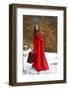Beautiful Woman with Red Cloak and Suitcase-geanina bechea-Framed Photographic Print