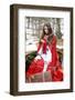 Beautiful Woman with Red Cloak in the Woods-mirceab-Framed Photographic Print