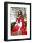 Beautiful Woman with Red Cloak in the Woods-mirceab-Framed Photographic Print