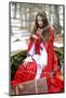 Beautiful Woman with Red Cloak in the Woods-mirceab-Mounted Photographic Print