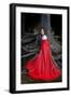 Beautiful Woman with Red Cloak Posing in the Woods-mirceab-Framed Premium Photographic Print