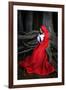 Beautiful Woman with Red Cloak Posing in the Woods-mirceab-Framed Photographic Print