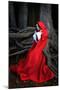 Beautiful Woman with Red Cloak Posing in the Woods-mirceab-Mounted Photographic Print
