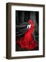 Beautiful Woman with Red Cloak Posing in the Woods-mirceab-Framed Photographic Print