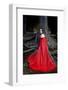 Beautiful Woman with Red Cloak Posing in the Woods-mirceab-Framed Photographic Print