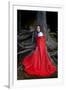 Beautiful Woman with Red Cloak Posing in the Woods-mirceab-Framed Photographic Print