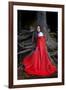 Beautiful Woman with Red Cloak Posing in the Woods-mirceab-Framed Photographic Print