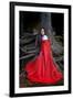 Beautiful Woman with Red Cloak Posing in the Woods-mirceab-Framed Photographic Print