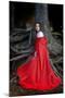 Beautiful Woman with Red Cloak Posing in the Woods-mirceab-Mounted Photographic Print