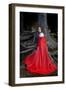 Beautiful Woman with Red Cloak Posing in the Woods-mirceab-Framed Photographic Print