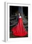 Beautiful Woman with Red Cloak Posing in the Woods-mirceab-Framed Photographic Print