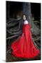 Beautiful Woman with Red Cloak Posing in the Woods-mirceab-Mounted Photographic Print