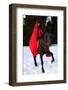 Beautiful Woman with Red Cloak with Horse Outdoor in Winter-mirceab-Framed Photographic Print