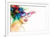 Beautiful Woman with Sunglasses. Abstract Fashion Watercolor Illustration-Anna Ismagilova-Framed Art Print